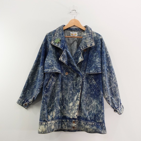 Compagnie Internationale Express Jackets & Blazers - VINTAGE COMPAGNIE EXP EXPRESS Jacket Medium Blue Oversized Denim Jean Acid Wash